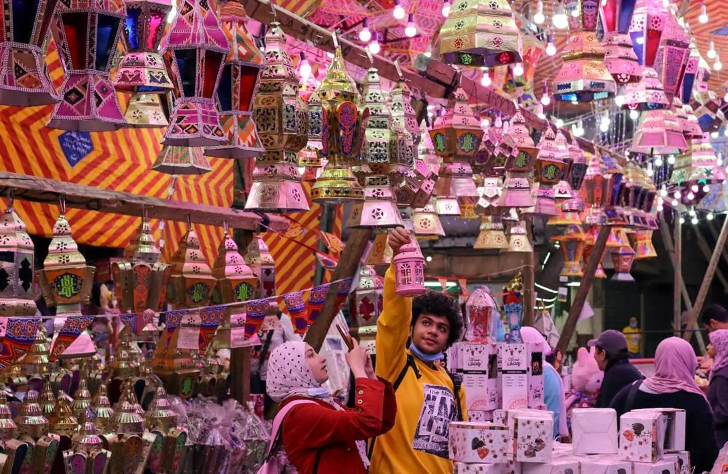 People in the streets of Egypt during Ramadan
