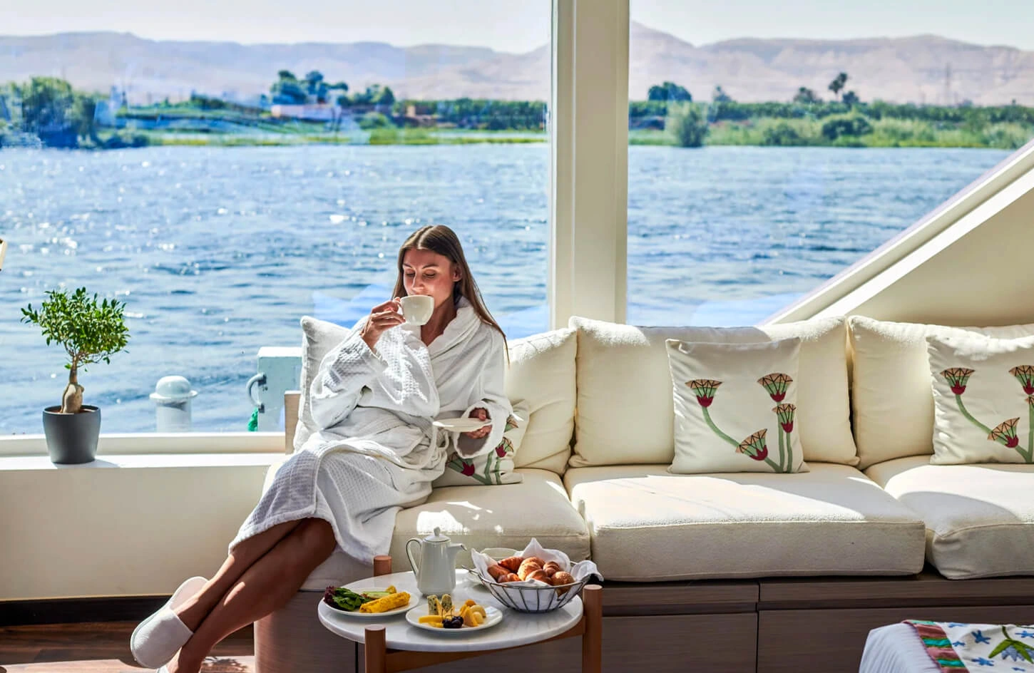 Tourist inside a cabin on board a cruise ship